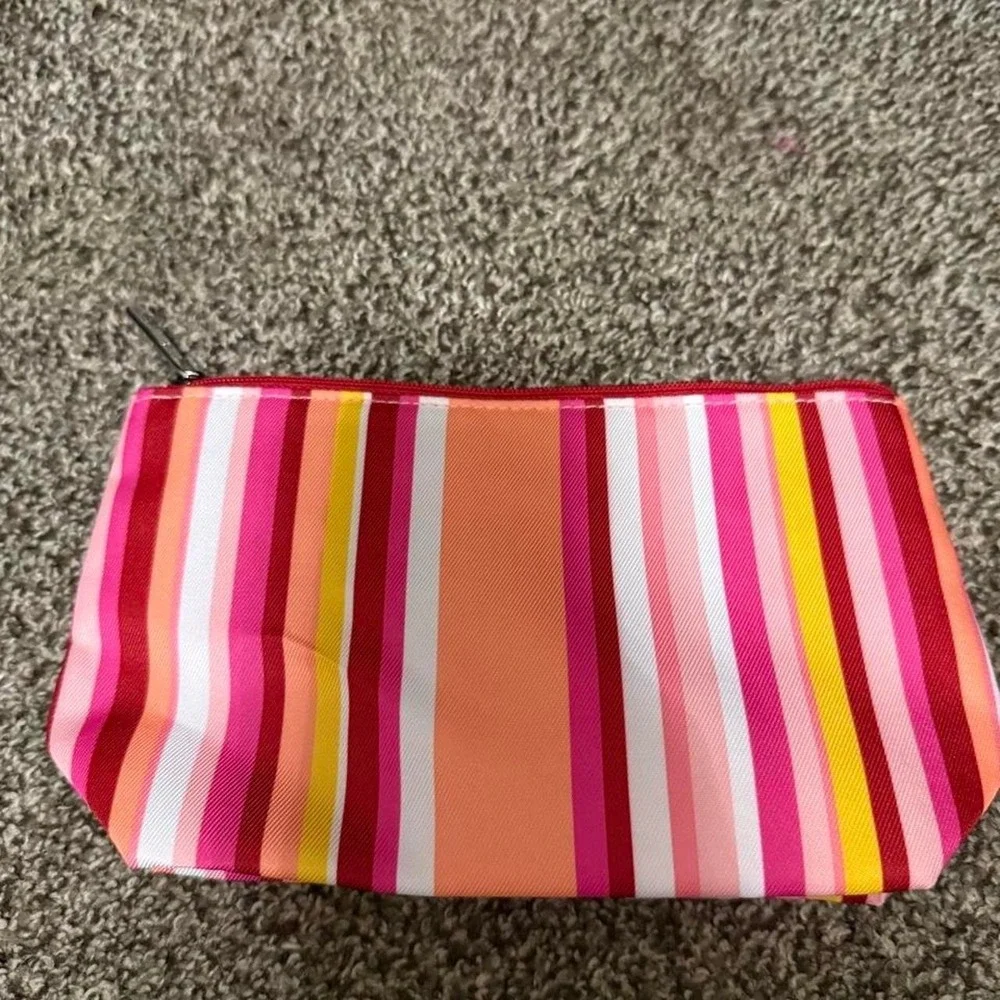 Clinique x Kate Spade New York Striped Makeup Bag Pink Red Orange Cosmetic Pouch